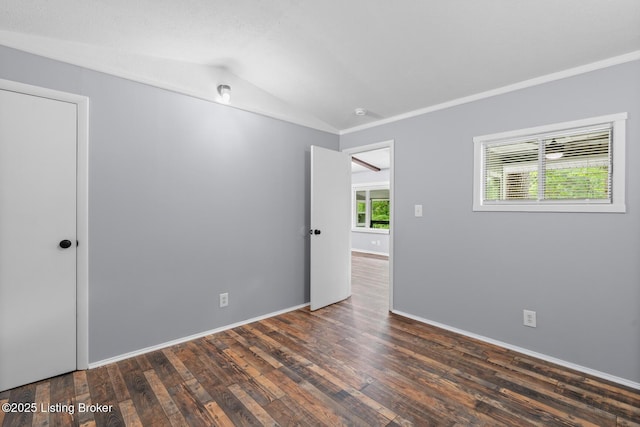 340 Cherry Pass, New Haven, KY 40051 - empty room featuring dark wood-style floors, vaulted ceiling, and baseboards