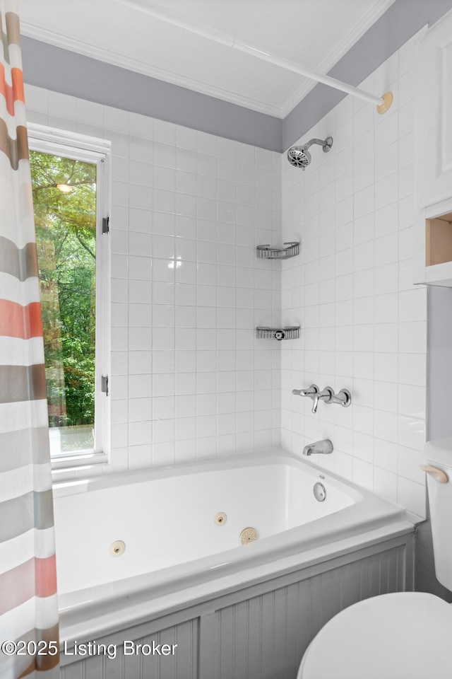340 Cherry Pass, New Haven, KY 40051 - bathroom featuring crown molding, a combined bath / shower with jetted tub, and toilet