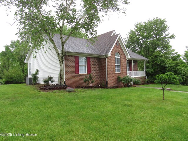 1253 Shepard Way, Shelbyville, KY 40065 - single story home featuring brick siding, a shingled roof, a front yard, and central AC unit