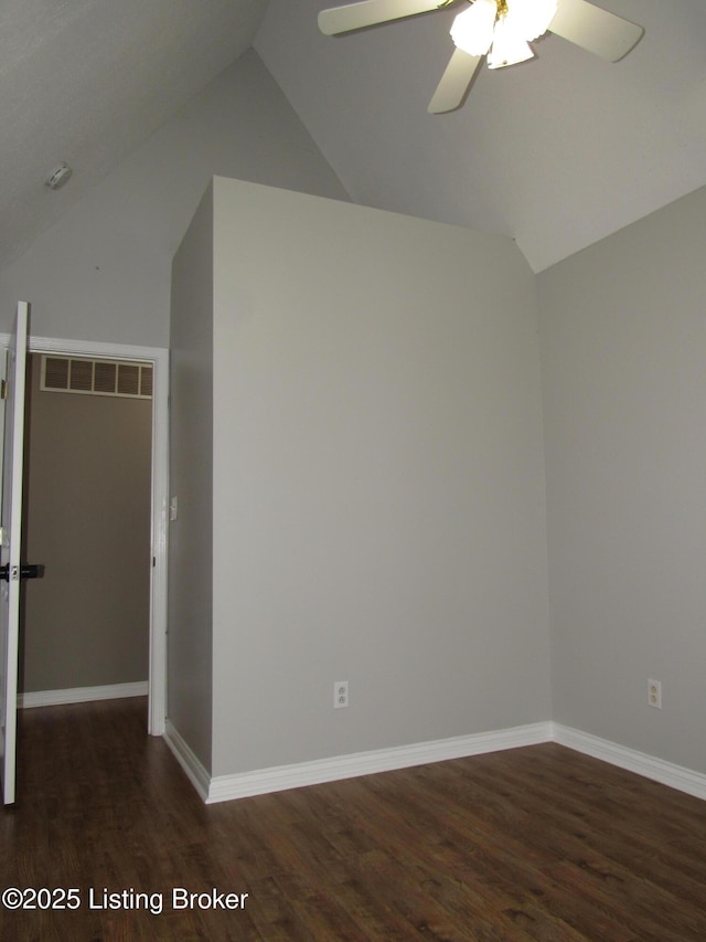1253 Shepard Way, Shelbyville, KY 40065 - unfurnished room with a ceiling fan, vaulted ceiling, and wood finished floors