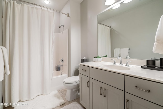 9410 Norton Comnons Blvd, Prospect, KY 40059 - full bathroom with tile patterned flooring, vanity, toilet, and shower / tub combo with curtain