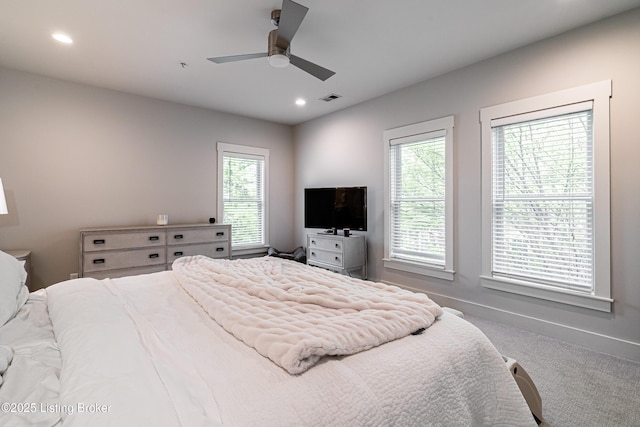 9410 Norton Comnons Blvd, Prospect, KY 40059 - bedroom with multiple windows, recessed lighting, carpet floors, ceiling fan, and baseboards