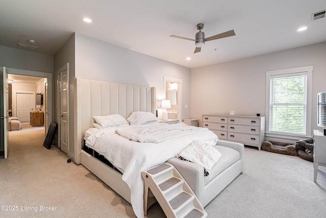 9410 Norton Comnons Blvd, Prospect, KY 40059 - bedroom with light carpet, recessed lighting, ceiling fan, and ensuite bathroom