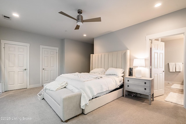 9410 Norton Comnons Blvd, Prospect, KY 40059 - carpeted bedroom featuring recessed lighting, a ceiling fan, baseboards, and ensuite bathroom
