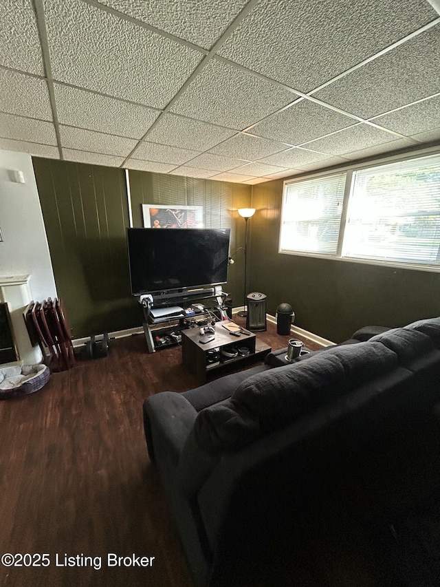 3611 Kiki Ct, Louisville, KY 40219 - living room with baseboards, a paneled ceiling, and wood finished floors