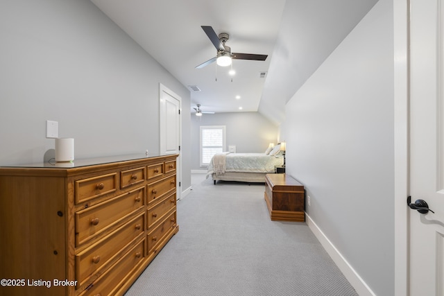 bedroom with light colored carpet, baseboards, and visible vents