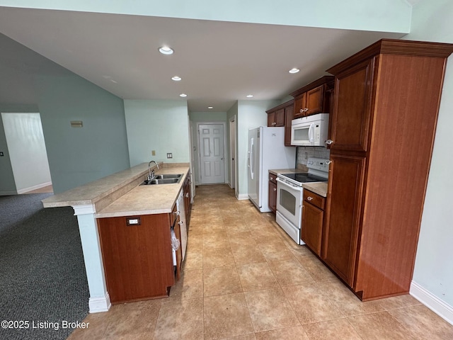 14401 Estate Ridge Blvd, Louisville, KY 40291 - kitchen with white appliances, a sink, recessed lighting, light countertops, and baseboards