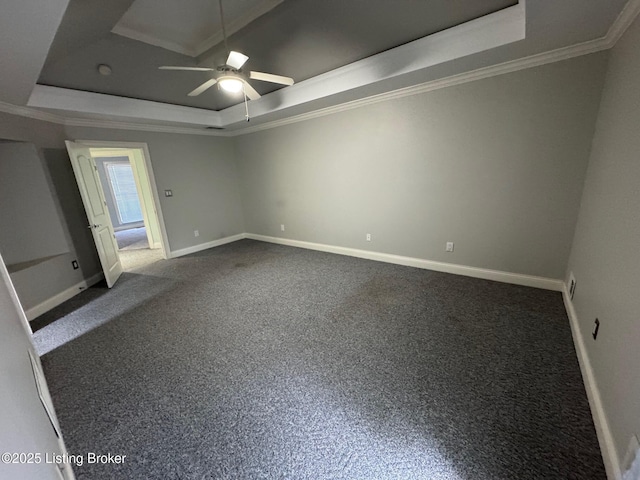 14401 Estate Ridge Blvd, Louisville, KY 40291 - spare room with a tray ceiling, ornamental molding, a ceiling fan, and baseboards