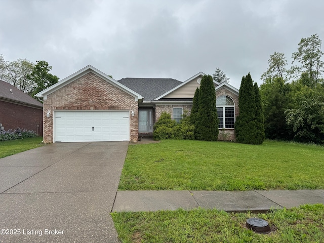 14401 Estate Ridge Blvd, Louisville, KY 40291 - view of front of property with brick siding, a garage, concrete driveway, and a front yard