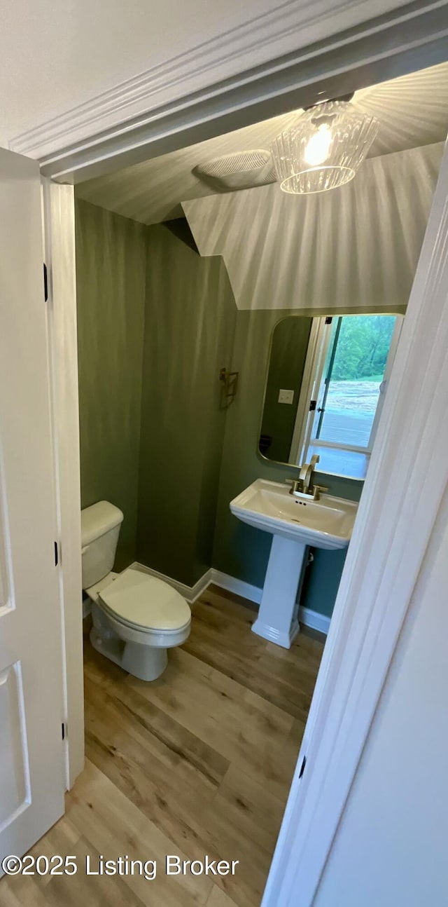 383 Webb Ln, Bedford, KY 40006 - half bathroom with wood finished floors, toilet, and a sink