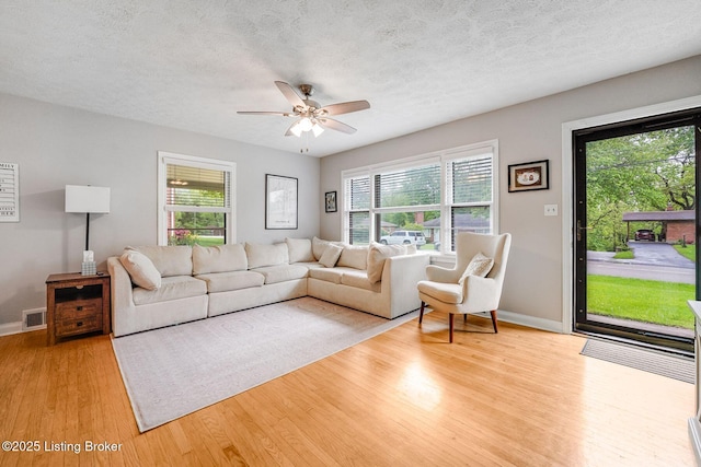 4203 Hewitt Ave, Louisville, KY 40220 - living room with wood finished floors, ceiling fan, baseboards, and a textured ceiling