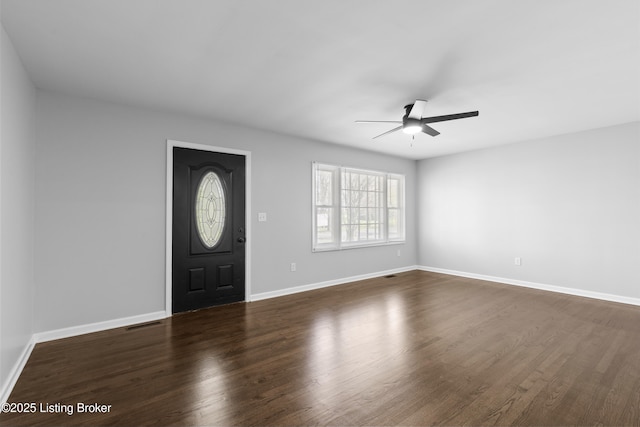 6487 New Glendale Rd, Glendale, KY 42740 - entrance foyer with baseboards, a ceiling fan, and dark wood-type flooring