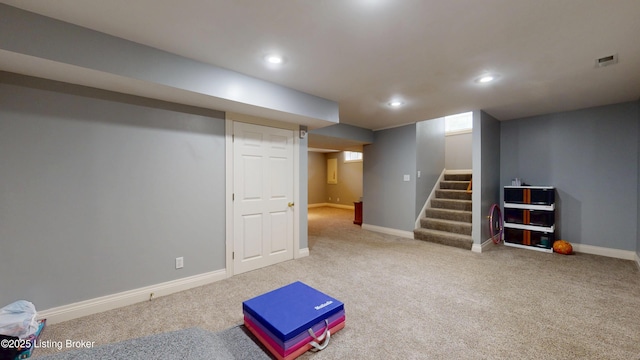 10513 Mountain Ash Ln, Prospect, KY 40059 - finished basement featuring carpet floors, baseboards, stairs, and recessed lighting