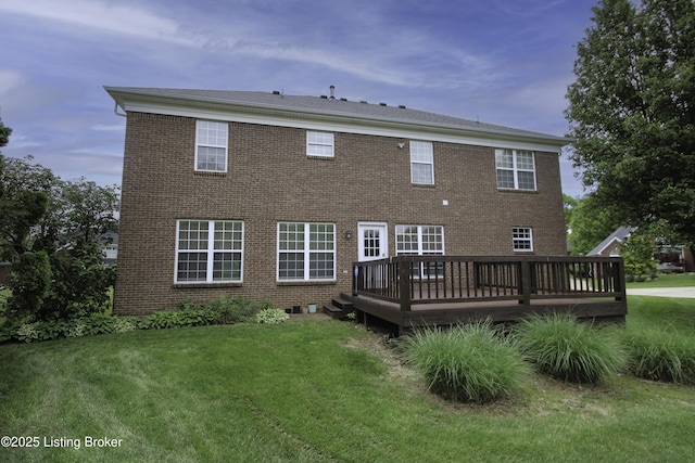 10513 Mountain Ash Ln, Prospect, KY 40059 - rear view of property featuring a lawn, a wooden deck, and brick siding