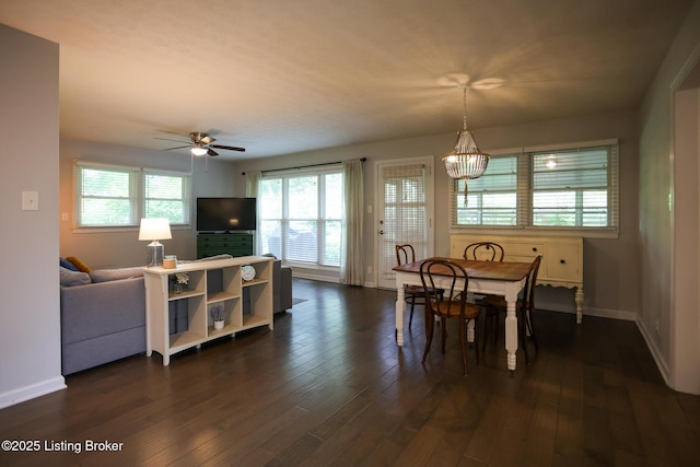 3101 Radiance Rd, Louisville, KY 40220 - dining space featuring dark wood finished floors, baseboards, and ceiling fan