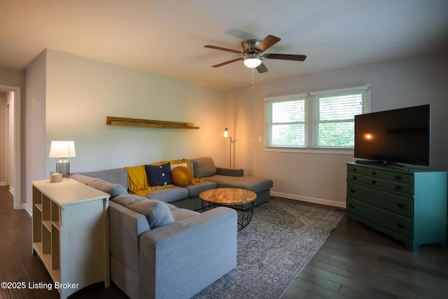 3101 Radiance Rd, Louisville, KY 40220 - living room featuring wood finished floors, a ceiling fan, and baseboards