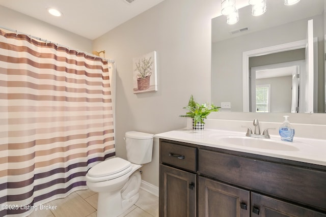 105 Hollow Springs Dr, Bardstown, KY 40004 - bathroom with toilet, vanity, tile patterned flooring, baseboards, and a shower with curtain