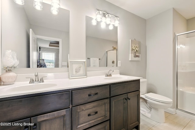 105 Hollow Springs Dr, Bardstown, KY 40004 - bathroom featuring a stall shower, double vanity, and toilet