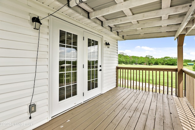 wooden terrace with french doors