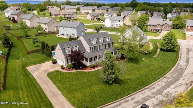 birds eye view of property with a residential view
