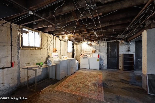 below grade area with separate washer and dryer and visible vents