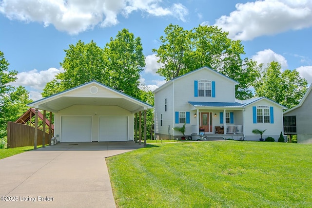 view of front of property with a garage and covered porch