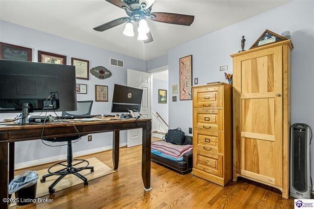 3507 Bridgegate Ct, Louisville, KY 40272 - office featuring a ceiling fan, wood finished floors, and heating unit