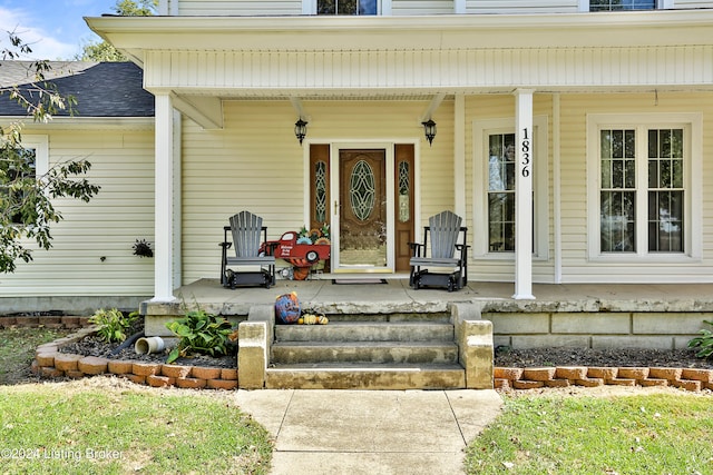 1836 Ellis Rd, Eminence, KY 40019 - property entrance with covered porch and a shingled roof