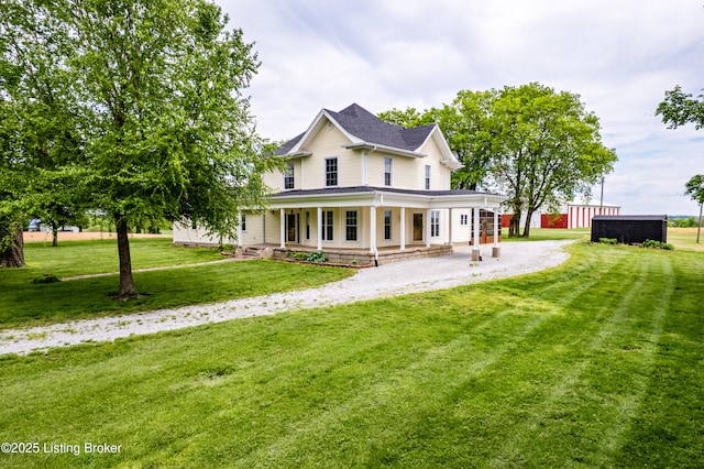 1836 Ellis Rd, Eminence, KY 40019 - rear view of property featuring driveway, a yard, a porch, and roof with shingles