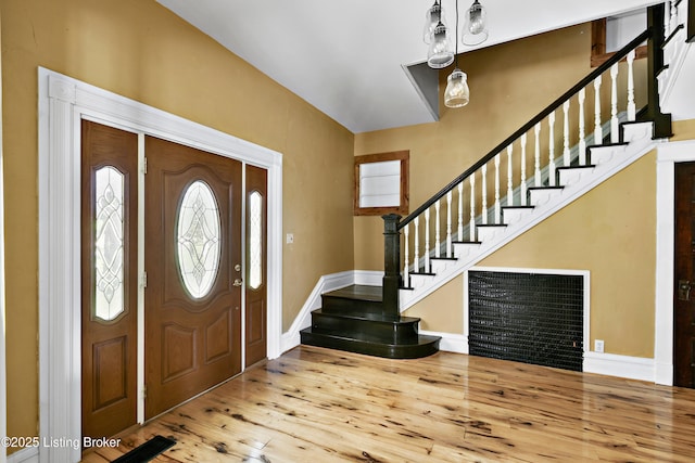 1836 Ellis Rd, Eminence, KY 40019 - foyer with wood finished floors, stairway, and baseboards