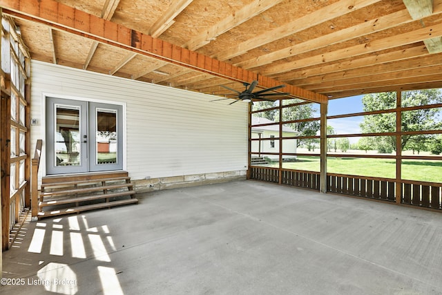 1836 Ellis Rd, Eminence, KY 40019 - unfurnished sunroom featuring french doors, ceiling fan, and entry steps