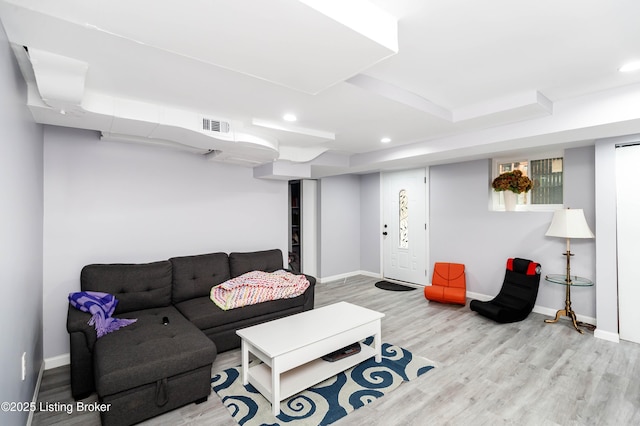 2104 Lauderdale Rd, Louisville, KY 40205 - living area with wood finished floors, visible vents, baseboards, and recessed lighting