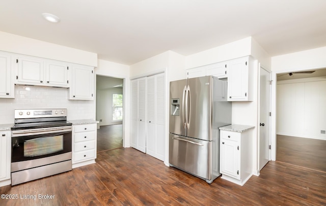 4002 Ciremos Ter, Louisville, KY 40241 - kitchen featuring stainless steel appliances, dark wood-style floors, white cabinets, light stone countertops, and tasteful backsplash