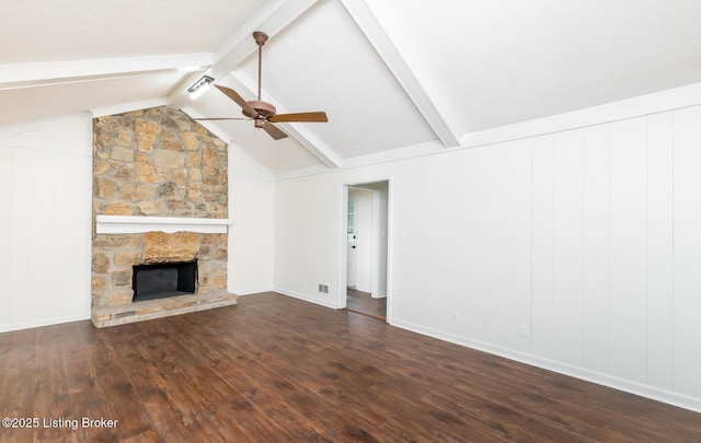 4002 Ciremos Ter, Louisville, KY 40241 - unfurnished living room featuring ceiling fan, hardwood / wood-style floors, and a stone fireplace