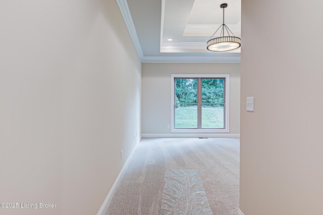 2003 Lakeview Villas Pl, Louisville, KY 40245 - corridor featuring ornamental molding, carpet flooring, baseboards, a raised ceiling, and recessed lighting