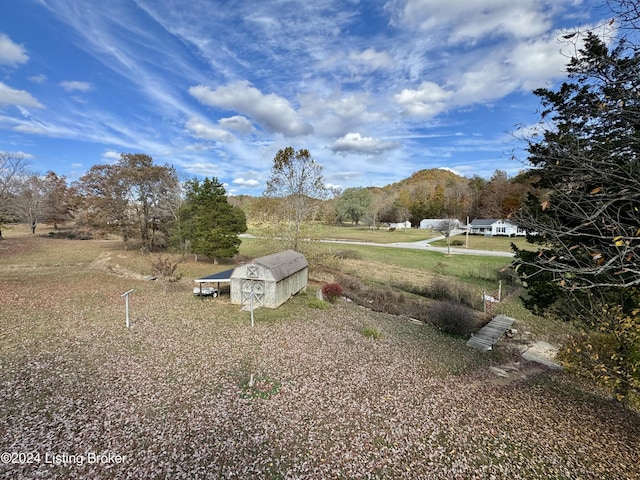 view of yard featuring an outbuilding and a shed