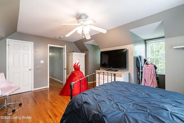 13216 Willow Forest Dr, Louisville, KY 40245 - bedroom with wood finished floors, lofted ceiling, ceiling fan, and baseboards