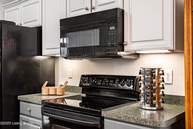 13216 Willow Forest Dr, Louisville, KY 40245 - kitchen with black appliances, white cabinets, and dark countertops