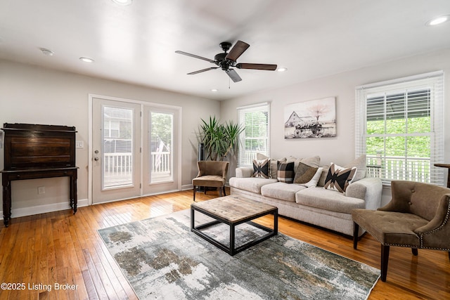 13216 Willow Forest Dr, Louisville, KY 40245 - living area featuring ceiling fan, hardwood / wood-style floors, recessed lighting, and baseboards