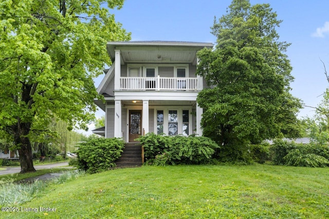 1412 Bluegrass Ave, Louisville, KY 40215 - neoclassical / greek revival house featuring a balcony, a porch, and a front lawn