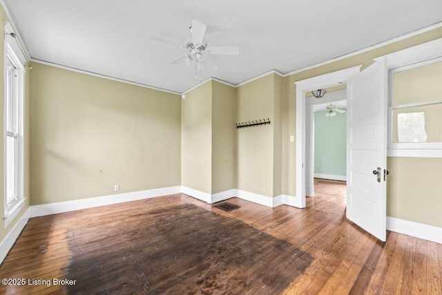 1412 Bluegrass Ave, Louisville, KY 40215 - empty room with crown molding, hardwood / wood-style flooring, baseboards, and a ceiling fan