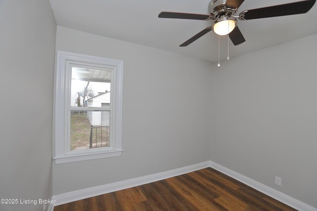 1024 Berry Blvd, Louisville, KY 40215 - unfurnished room featuring baseboards, dark wood-style floors, and ceiling fan