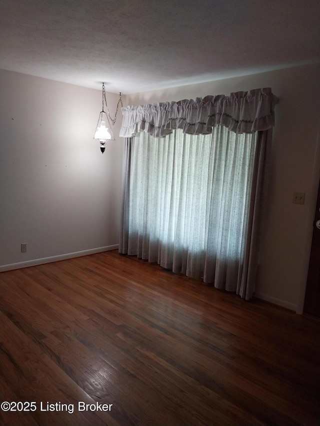 unfurnished dining area with baseboards and wood finished floors
