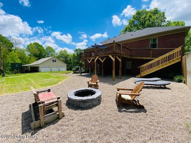 1300 Midway Ln, Springfield, KY 40069 - rear view of house with a fire pit, stairway, and a wooden deck