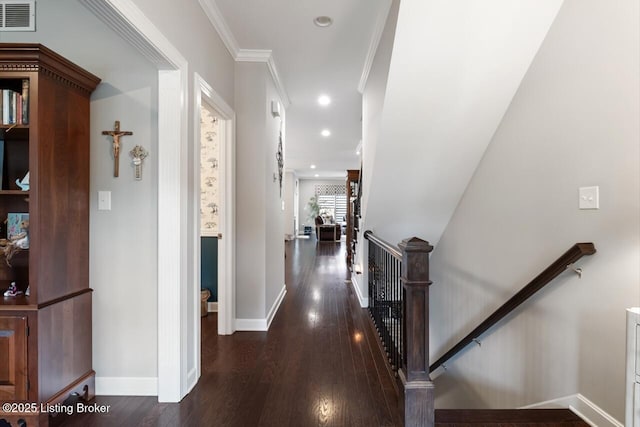 2421 Irish Bend Ct, Fisherville, KY 40023 - hallway with wood finished floors, visible vents, an upstairs landing, and baseboards