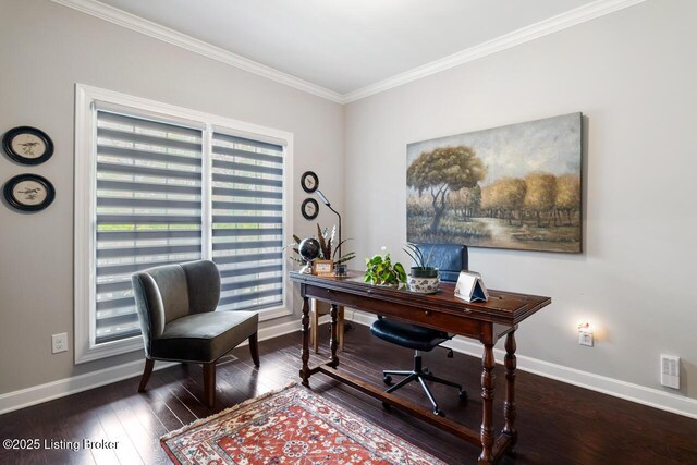 2421 Irish Bend Ct, Fisherville, KY 40023 - office with baseboards, visible vents, crown molding, and hardwood / wood-style flooring