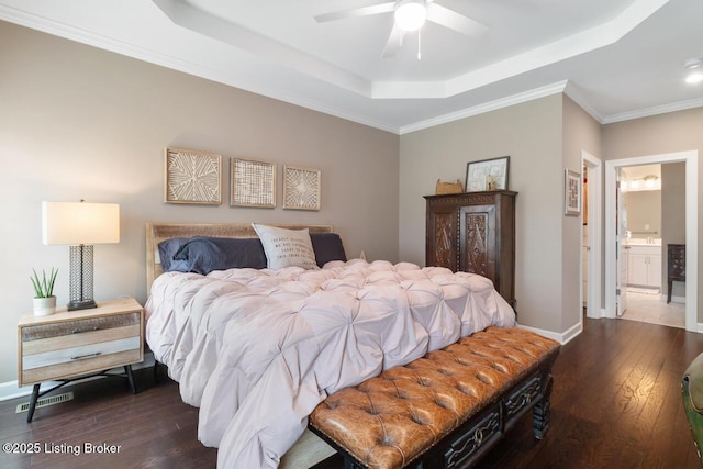 2421 Irish Bend Ct, Fisherville, KY 40023 - bedroom with a raised ceiling, baseboards, dark wood-style floors, and visible vents