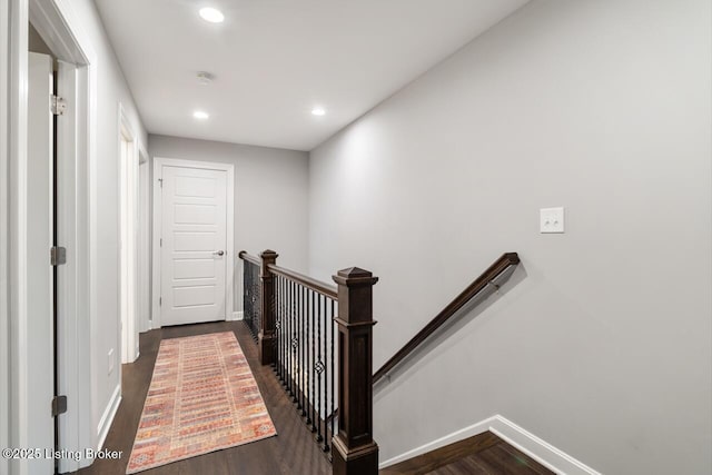 2421 Irish Bend Ct, Fisherville, KY 40023 - corridor with dark wood finished floors, an upstairs landing, baseboards, and recessed lighting