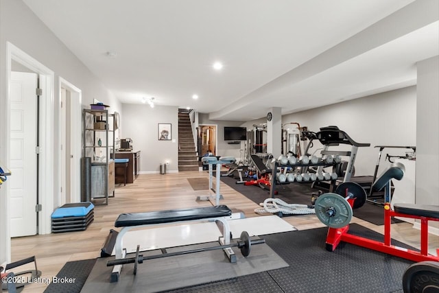 2421 Irish Bend Ct, Fisherville, KY 40023 - exercise area with light wood-style floors, baseboards, and recessed lighting