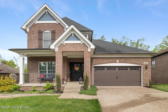 2421 Irish Bend Ct, Fisherville, KY 40023 - craftsman-style house featuring driveway, a porch, brick siding, and an attached garage